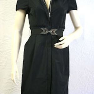 BCBG MaxAzria Black Zip Dress & Crystal Belt Sz 2